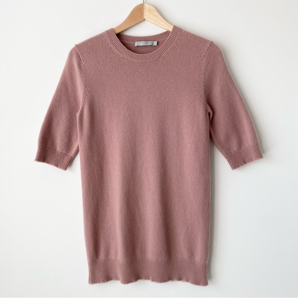 Vince Elbow Sleeve 100% Cashmere Sweater Tunic, Crew Neck in Blush, Size XS, EUC